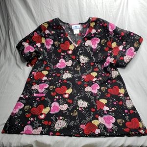 Hearts Scrubs Size Large Love Black Pink